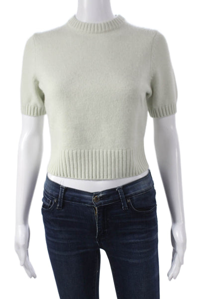 Toccin Womens Cashmere Pullover Sweater Green Mock Neck Short Sleeve Size XS