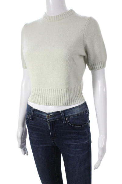 Toccin Womens Cashmere Pullover Sweater Green Mock Neck Short Sleeve Size XS