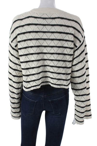Zara Womens Striped Viscose Crewneck Pullover Sweater White Long Sleeve Size S