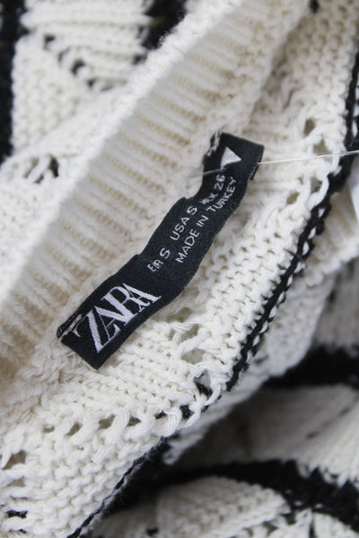 Zara Womens Striped Viscose Crewneck Pullover Sweater White Long Sleeve Size S