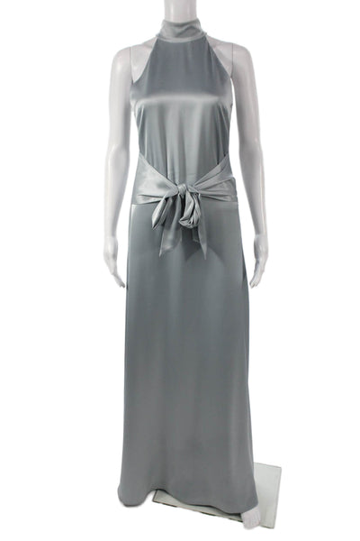 Toccin Womens Maxi Halter Neck Silver Acetate Sleeveless Dress Long Size XS