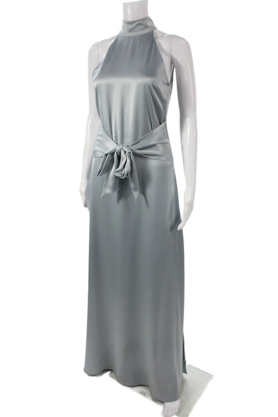 Toccin Womens Maxi Halter Neck Silver Acetate Sleeveless Dress Long Size XS