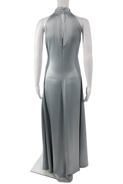 Toccin Womens Maxi Halter Neck Silver Acetate Sleeveless Dress Long Size XS