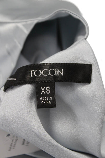 Toccin Womens Maxi Halter Neck Silver Acetate Sleeveless Dress Long Size XS