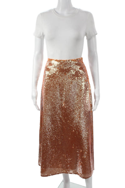 Toccin Women Orange Sequin A-Line Long Skirt Party Size 4