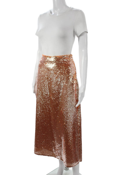 Toccin Women Orange Sequin A-Line Long Skirt Party Size 4