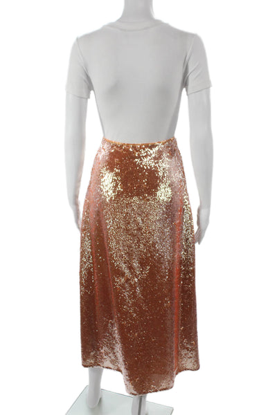 Toccin Women Orange Sequin A-Line Long Skirt Party Size 4