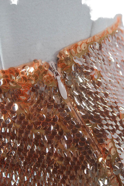 Toccin Women Orange Sequin A-Line Long Skirt Party Size 4