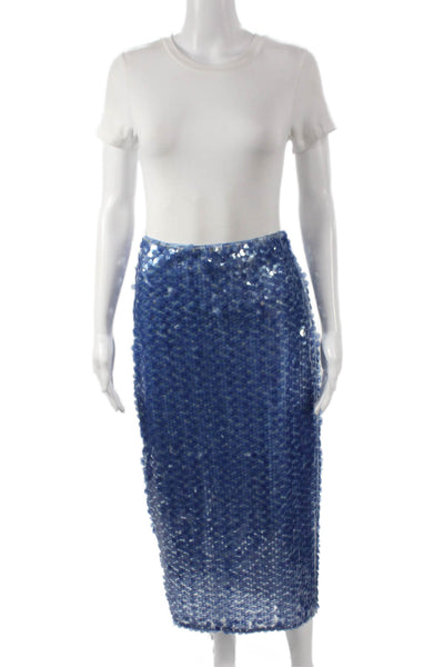 Toccin Womens Straight Pencil Midi Skirt Blue Polyester Zip Party Size 2