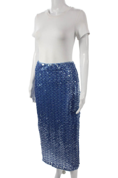 Toccin Womens Straight Pencil Midi Skirt Blue Polyester Zip Party Size 2