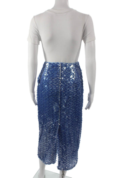 Toccin Womens Straight Pencil Midi Skirt Blue Polyester Zip Party Size 2
