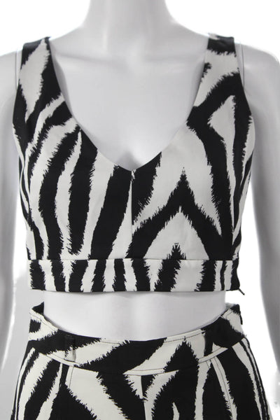 Toccin Women Sleeveless V-Neck Black Animal Print Lounge Set Zip Pants Size 2