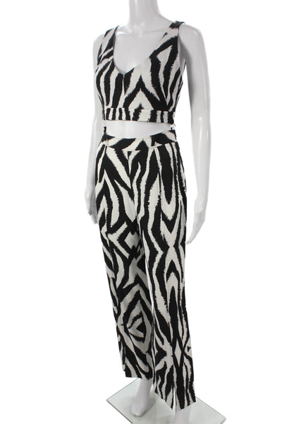 Toccin Women Sleeveless V-Neck Black Animal Print Lounge Set Zip Pants Size 2