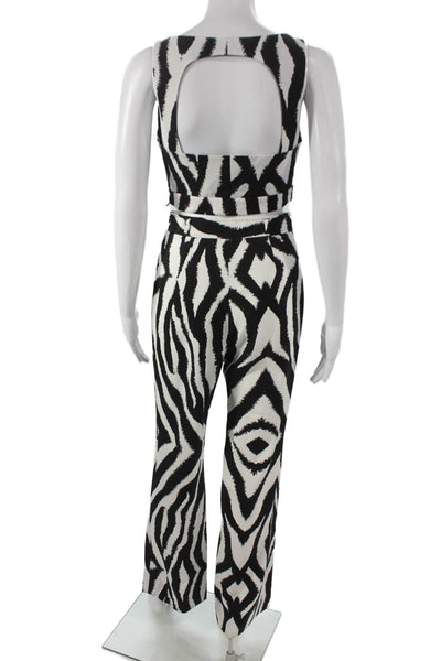 Toccin Women Sleeveless V-Neck Black Animal Print Lounge Set Zip Pants Size 2