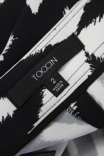 Toccin Women Sleeveless V-Neck Black Animal Print Lounge Set Zip Pants Size 2