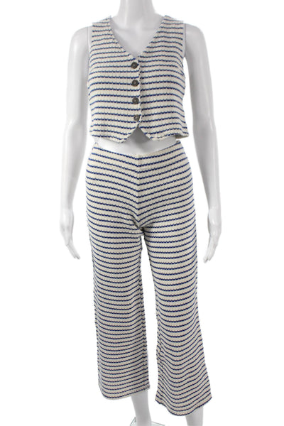 MNG Women Beige Striped Cotton Two Piece Pants Set Size XS