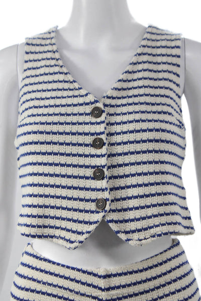 MNG Women Beige Striped Cotton Two Piece Pants Set Size XS