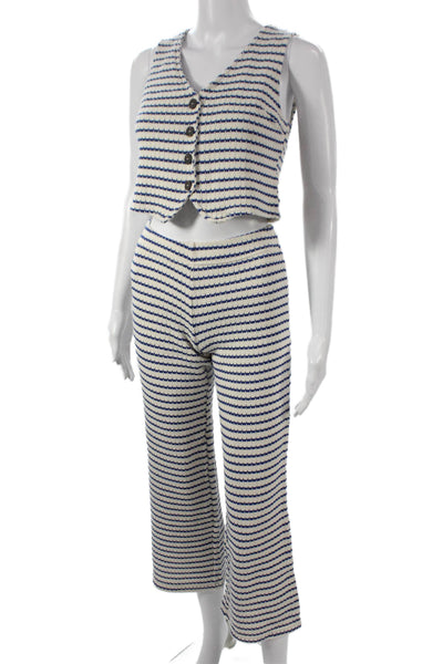 MNG Women Beige Striped Cotton Two Piece Pants Set Size XS