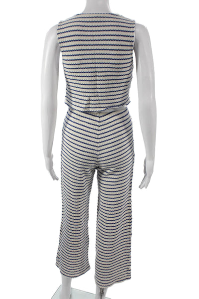 MNG Women Beige Striped Cotton Two Piece Pants Set Size XS