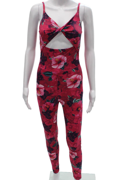 Pinko Women Red Floral V-Neck Sleeveless Jumpsuit Polyamide Size S