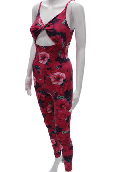Pinko Women Red Floral V-Neck Sleeveless Jumpsuit Polyamide Size S