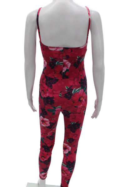 Pinko Women Red Floral V-Neck Sleeveless Jumpsuit Polyamide Size S