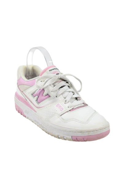 New Balance Womens Leather 550 Lace Up Sneakers White Pink Size 8.5