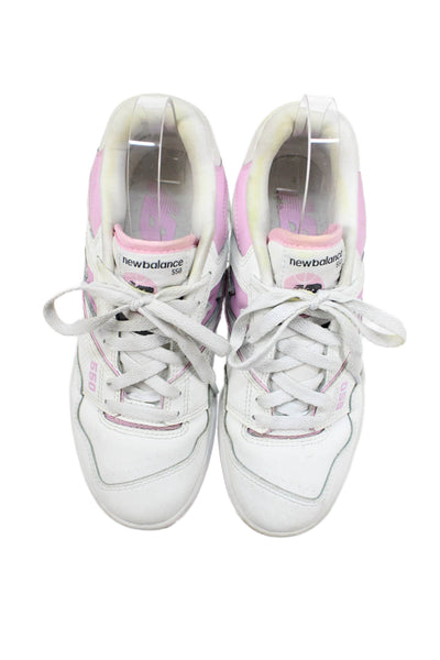 New Balance Womens Leather 550 Lace Up Sneakers White Pink Size 8.5