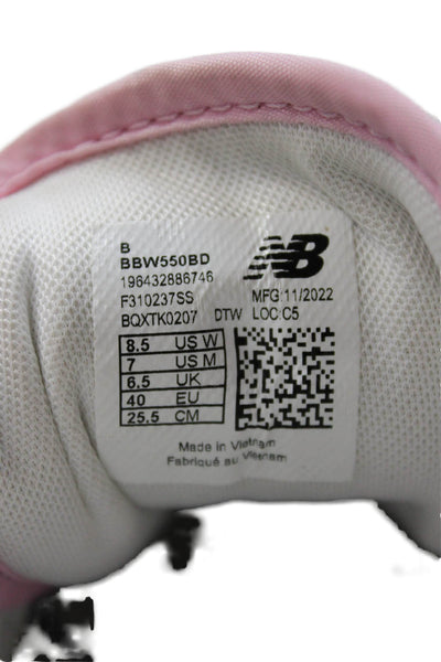 New Balance Womens Leather 550 Lace Up Sneakers White Pink Size 8.5