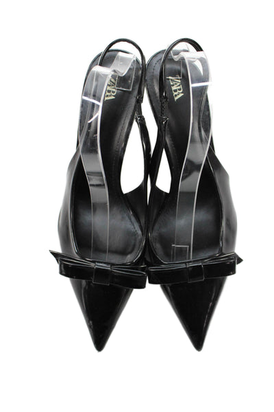 Zara Womens Bow Detail Pointed Toe Slingbacks Pumps Black Size 39 9