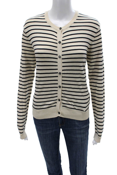 Zara Women Beige Striped Cardigan Button Long Sleeve Nautical Size M