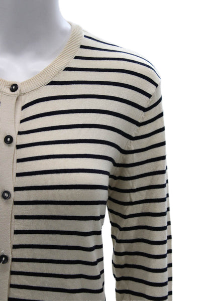 Zara Women Beige Striped Cardigan Button Long Sleeve Nautical Size M