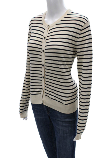Zara Women Beige Striped Cardigan Button Long Sleeve Nautical Size M