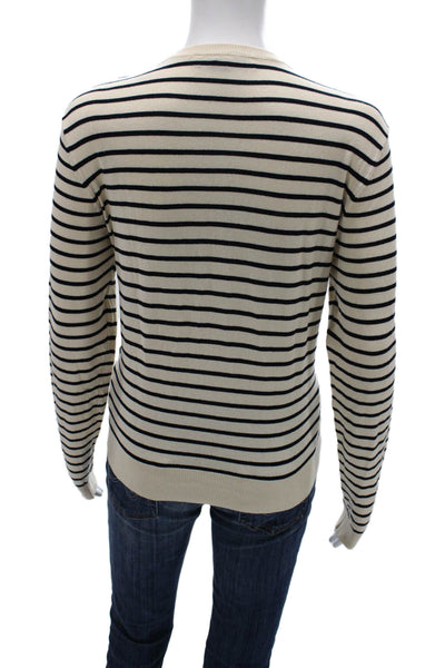 Zara Women Beige Striped Cardigan Button Long Sleeve Nautical Size M