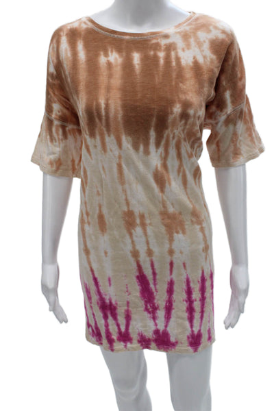 Z Supply Women Brown Tie Dye Chemise Short Sleeve Crew Neck Cotton Size XS