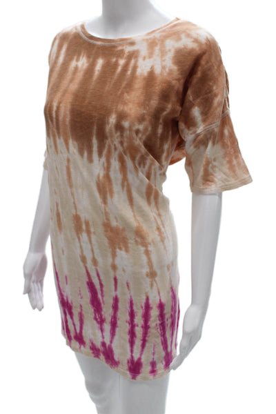 Z Supply Women Brown Tie Dye Chemise Short Sleeve Crew Neck Cotton Size XS