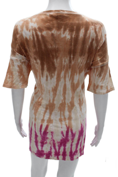 Z Supply Women Brown Tie Dye Chemise Short Sleeve Crew Neck Cotton Size XS