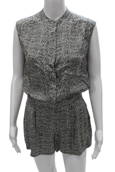 Vince Women Collared Sleeveless Silk Spotted Romper Black Size 2