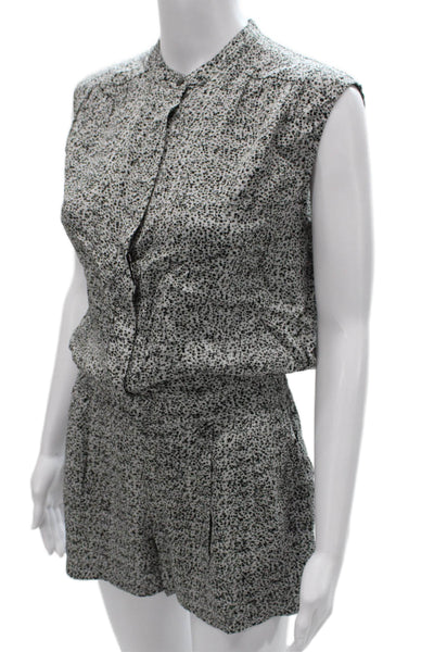 Vince Women Collared Sleeveless Silk Spotted Romper Black Size 2