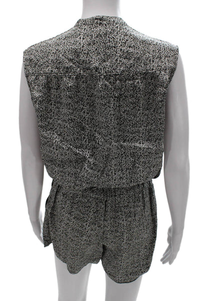 Vince Women Collared Sleeveless Silk Spotted Romper Black Size 2