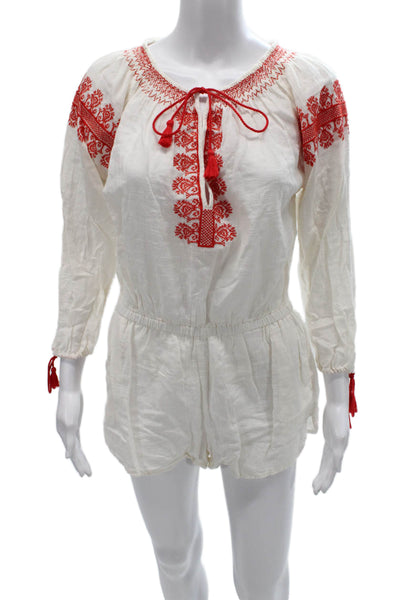 J Crew Women Romper White Long Sleeve Geometric Cotton Size XS