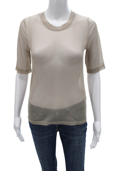 Porridge Anthropologie Womens Basic Beige Crew Neck Short Sleeve Tee Size XS