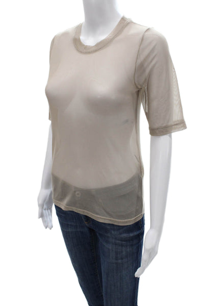 Porridge Anthropologie Womens Basic Beige Crew Neck Short Sleeve Tee Size XS