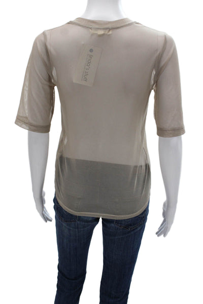 Porridge Anthropologie Womens Basic Beige Crew Neck Short Sleeve Tee Size XS