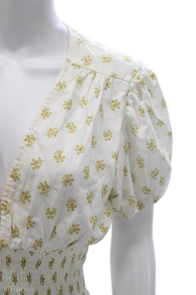 Faithfull The Brand Women Cropped Floral V-Neck Short Sleeve Blouse Size S