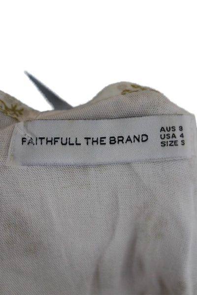 Faithfull The Brand Women Cropped Floral V-Neck Short Sleeve Blouse Size S