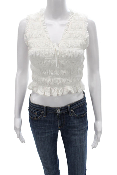 Paige Black Label Women Cropped V Neck Sleeveless Tank White Size S