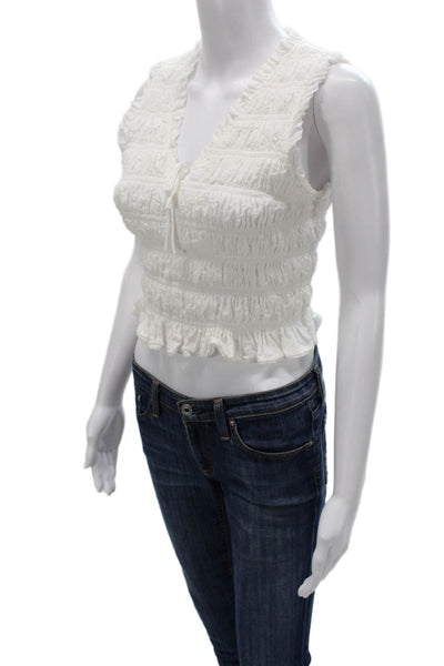 Paige Black Label Women Cropped V Neck Sleeveless Tank White Size S