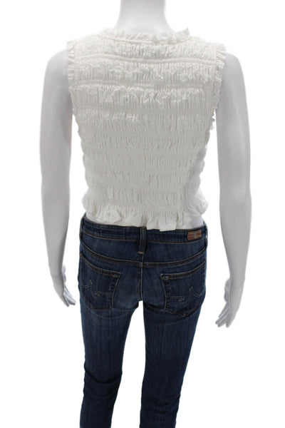Paige Black Label Women Cropped V Neck Sleeveless Tank White Size S