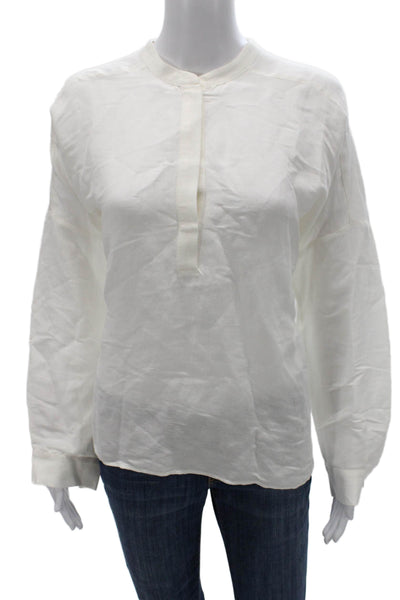 Zara Woman Women Henley Tunic Blouse White Linen Blend Long Sleeve Size XS